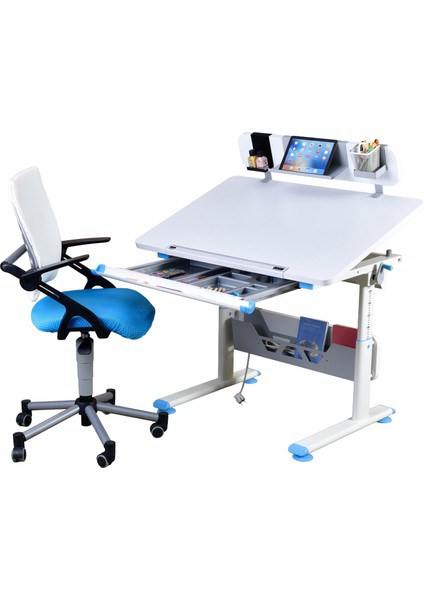 Mini Advanced Çalışma Masası ve Sandalye Takımı, Yükseklik Ayarlı Çalışma Masası, Kız-Erkek Çocuk Beyaz Ders Çalışma Masası