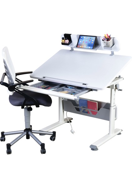 Mini Advanced Çalışma Masası ve Sandalye Takımı, Yükseklik Ayarlı Çalışma Masası, Kız-Erkek Çocuk Beyaz Ders Çalışma Masası