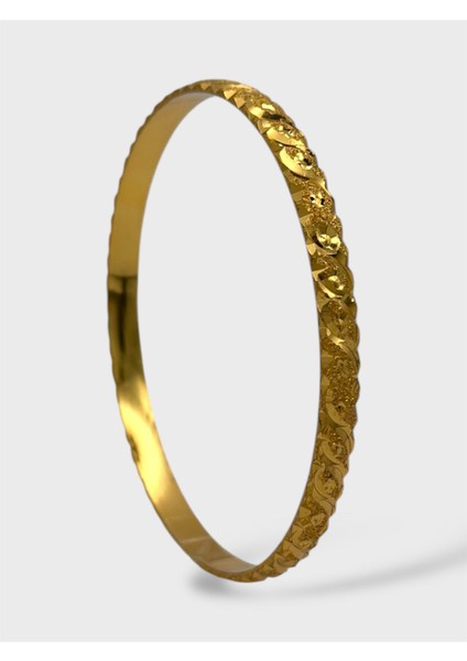 Çelik 22 Ayar Altın Kaplama Desenli Kalın Ajda Bilezik - 1 Adet