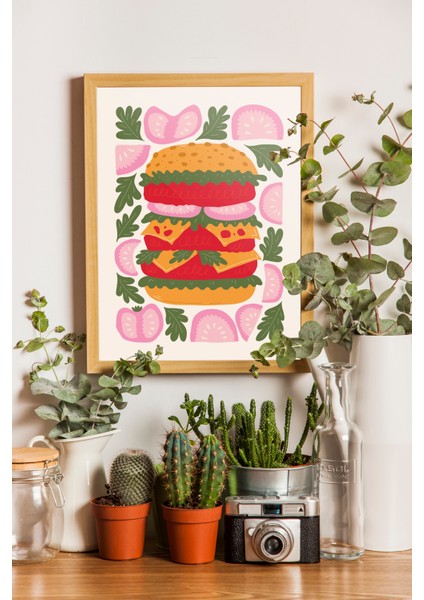 Hamburger - Mutfak Dekorasyon Poster ve Tablo - Ahşap Çerçeveli