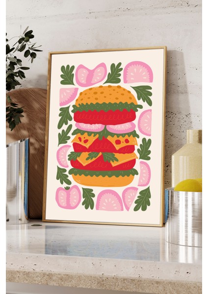Hamburger - Mutfak Dekorasyon Poster ve Tablo - Ahşap Çerçeveli fiyatları