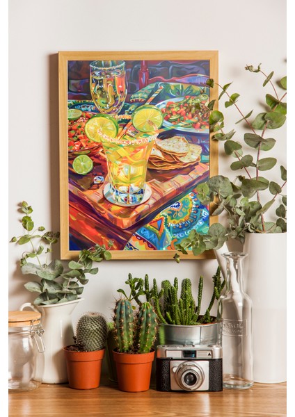 Meksika Tabağı Tasarım Poster - Bar Poster ve Tablosu - Ahşap Çerçeveli