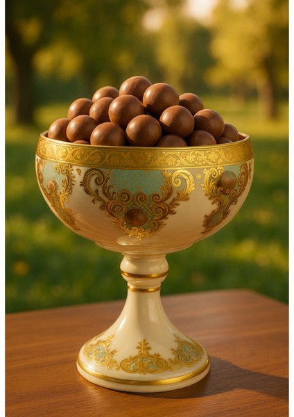 Dekoratif Cam Kase Vazo Şekerlik Gondol – Osmanlı ve Barok Motifli, 3 gr Saf Altın Işlemeli