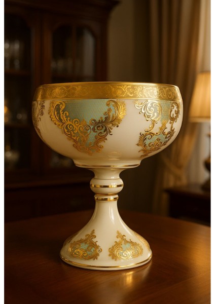 Dekoratif Cam Kase Vazo Şekerlik Gondol – Osmanlı ve Barok Motifli, 3 gr Saf Altın Işlemeli modelleri