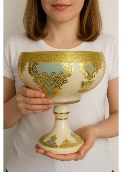 Dekoratif Cam Kase Vazo Şekerlik Gondol – Osmanlı ve Barok Motifli, 3 gr Saf Altın Işlemeli fırsatları