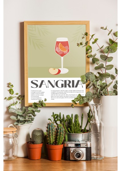Sangrıa Kokteyl Posteri - Bar ve Mutfak Posteri - Ahşap Çerçevlei