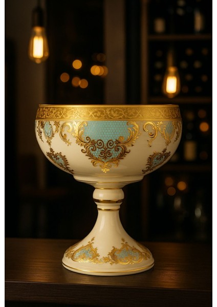 Dekoratif Cam Kase Vazo Şekerlik Gondol – Osmanlı ve Barok Motifli, 3 gr Saf Altın Işlemeli indirimleri