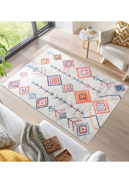 Kadife Dokulu, Lastikli, Sünger Apreli, Kaymaz Taban, Yıkanabilir Modern Desenlerde Halı Örtüsü - 9 M2