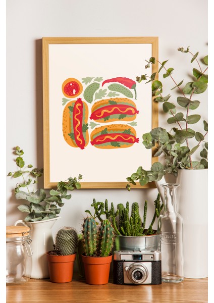 Sosisli ( Hotdog ) Mutfak Dekorasyon Poster ve Tablo - Ahşap Çerçeveli