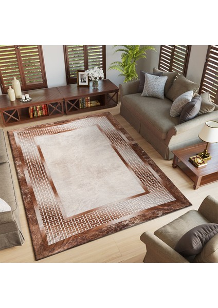 Kadife Dokulu, Lastikli, Sünger Apreli, Kaymaz Taban, Yıkanabilir Modern Desenlerde Halı Örtüsü - 9 M2