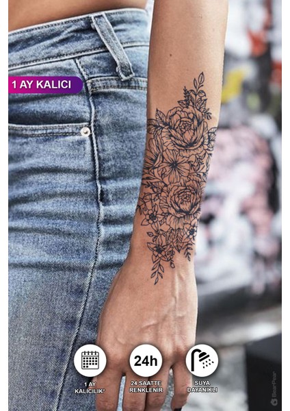 1 Aylık Dövme Tattoo Gerçek Dövme Görünümlü Çiçek Dövmesi
