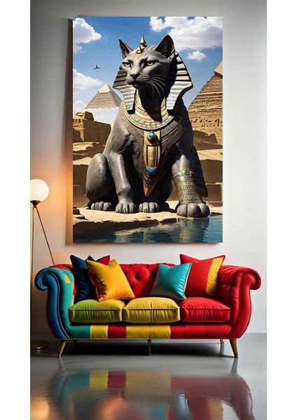 Antik Mısır Devasa Kedi Heykeli Ev Duvar Salon Güzellik Salonu Ofis Dükkan Dekarasyon Kanvas Tablo