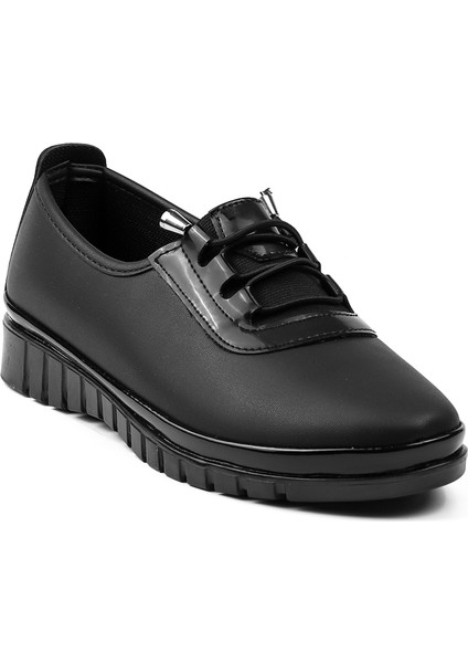 Kadın Siyah Rugan Detaylı Ortopedik Anne Ayakkabısı - Rahat Kaymaz Taban, Bağcıklı Günlük Yürüyüş Ayakkabısı fiyatları