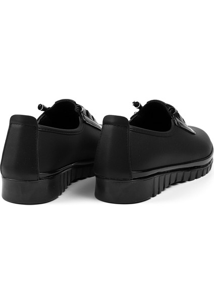 Kadın Siyah Rugan Detaylı Ortopedik Anne Ayakkabısı - Rahat Kaymaz Taban, Bağcıklı Günlük Yürüyüş Ayakkabısı fırsatları