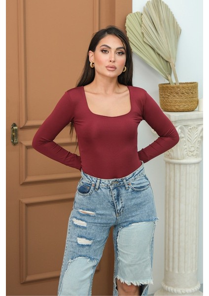 Kadın Body Uzun Kollu Kare Yaka Alttan Çıtçıtlı Slim Fit Bluz fiyatları