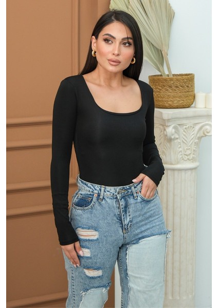 Kadın Body Uzun Kollu Kare Yaka Alttan Çıtçıtlı Slim Fit Bluz fiyatları