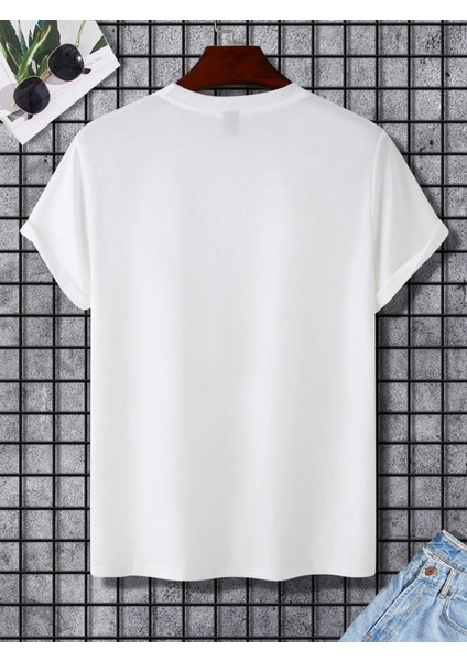 %100 Pamuk Beyaz Ayıcık Baskılı Bisiklet Yaka Tişört fırsatları