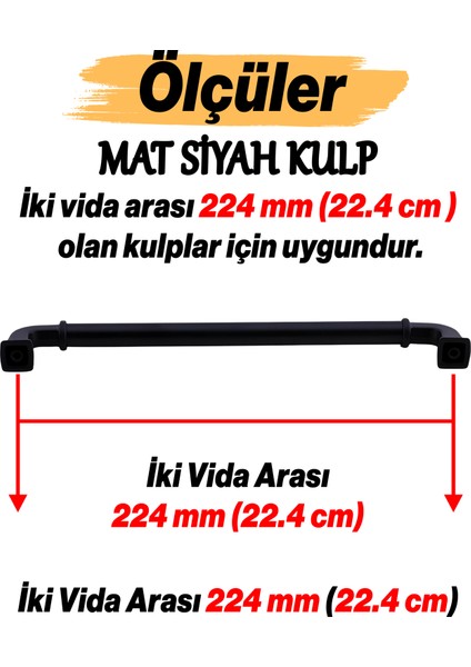 Mobilya Çekmece Mutfak Dolabı Dolap Kapak Kulp Kulb Kulpu Metal Mat Siyah Kulp 224 mm 22.4 cm fiyatları