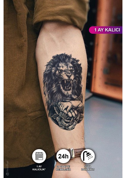 1 Ay Kalıcı Geçici Dövme Aslan Dövmesi