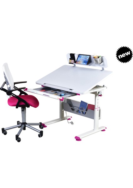 Mini Advanced Çalışma Masası ve Sandalye Takımı, Yükseklik Ayarlı Çalışma Masası, Kız-Erkek Çocuk Beyaz Ders Çalışma Masası