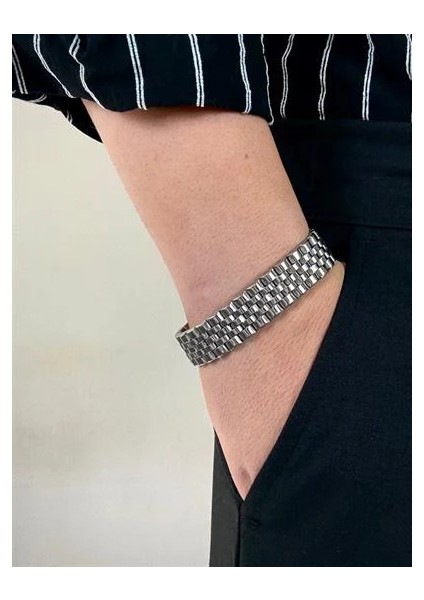 Kalın Silver Erkek Paslanmaz Çelik Bileklik Kadın Kararmaz Unısex Renk Atmaz Kombinlenebilir Kalite
