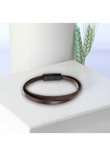 Kahverengi Deri Ve Saç Örgü İkili Çoklu Çelik Bileklik 31833B12D2 fiyatları