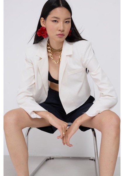 Crop Keten Blazer Ceket