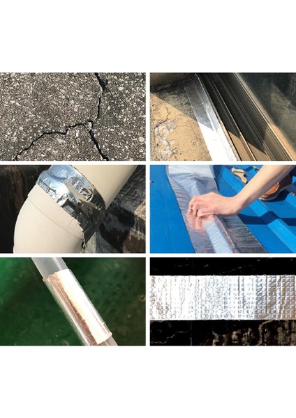 5 cm x 5 Metre Alüminyum Folyo Kauçuk Bant Yüksek Sıcaklığa Dayanan Su Geçirmez Çatı Boru Duvar Çatlak Onarıcı Tamir Yapışkan Bant Folyo fırsatları
