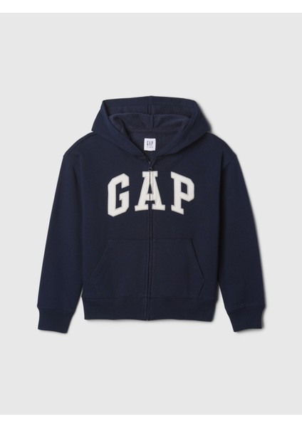 Erkek Çocuk Lacivert Relaxed Gap Logo Fermuarlı Sweatshirt