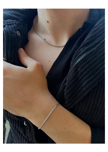 Silver Erkek Burgu Zincir Bileklik ve Kolye Paslanmaz Çelik Renk Atmaz Unısex Kararmaz Set Ikili