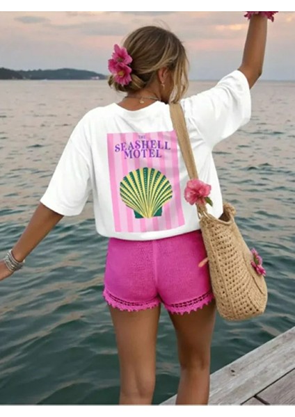 Yaza Özel Mevsimlik Baskılı Bisiklet Yaka Pamuklu Beyaz Kadın/erkek Unisex Oversize Tshirt fiyatları