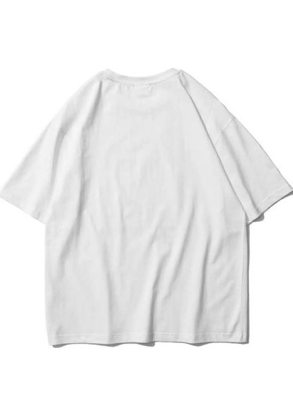 Yaza Özel Mevsimlik Baskılı Bisiklet Yaka Pamuklu Beyaz Kadın/erkek Unisex Oversize Tshirt fırsatları