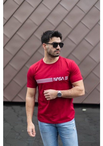 Erkek Kısa Kollu Nasa Baskı Basic Erkek T-Shirt