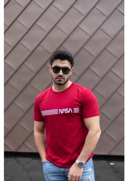 Erkek Kısa Kollu Nasa Baskı Basic Erkek T-Shirt fırsatları