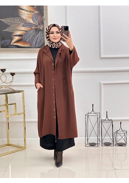Kadın Kapüşonlu Tesettür Kap Düğme Kapamalı