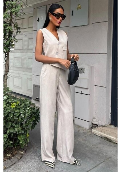 Yeleği Çapraz Detay Düğmeli Cepli Yelekli Takım 10150