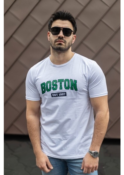 Erkek Boston Baskılı Süprem T-Shirt