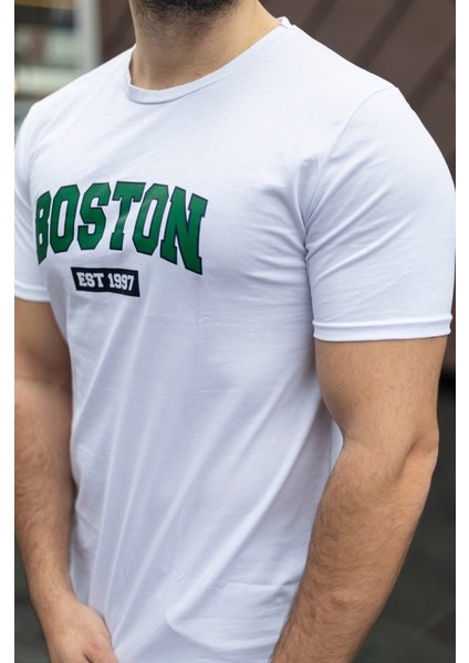 Erkek Boston Baskılı Süprem T-Shirt