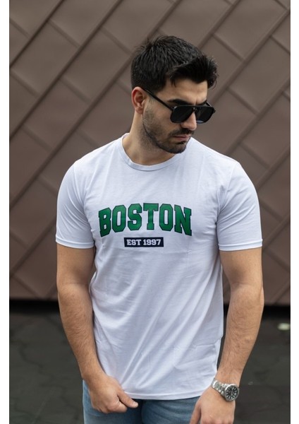 Erkek Boston Baskılı Süprem T-Shirt