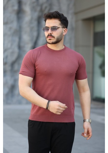 Erkek Viskon Kumaş Bisiklet Yaka Basic Tişört