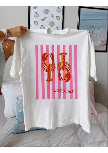 Yaza Özel Mevsimlik Baskılı Bisiklet Yaka Pamuklu Beyaz Kadın/erkek Unisex Oversize Tshirt