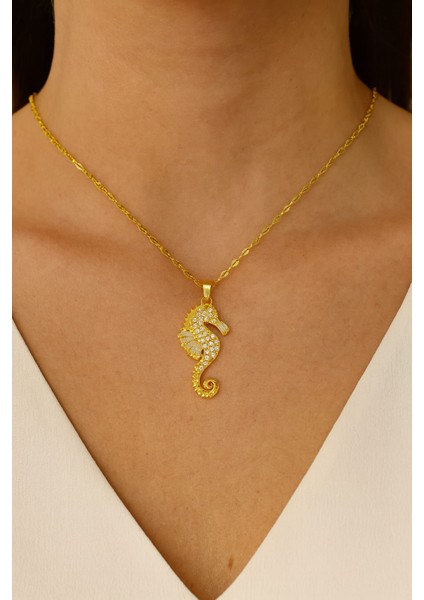 Zirkon Taşlı Çelik Denizatı Kolye