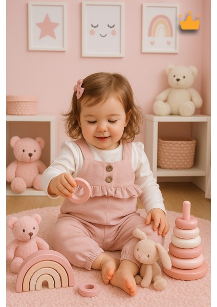 Bayramlık Kız Bebek Çocuk Salopet Badi Takım 2338