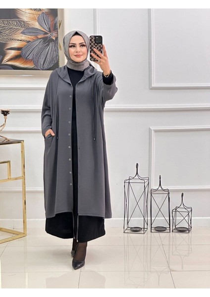 Kadın Kapüşonlu Tesettür Kap Düğme Kapamalı