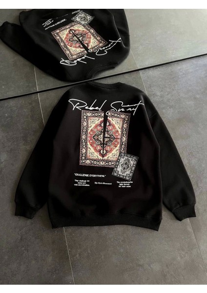 Bisiklet Yaka Baskılı Sweatshirt - Siyah fiyatları