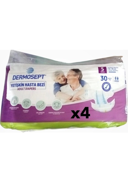 Yetişkin Bel Bantlı Hasta Bezi (S) Small | 120 Adet (30'lu 4 Paket) modelleri