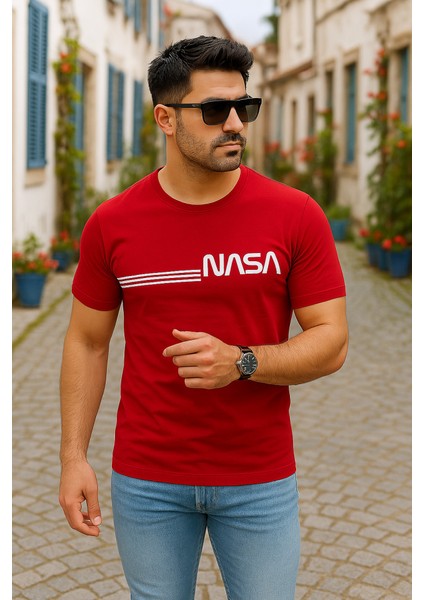 Erkek Kısa Kollu Nasa Baskı Basic Erkek T-Shirt