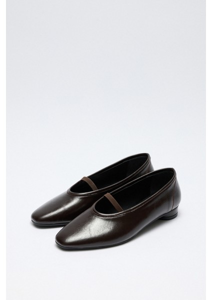 Babet 2527 - Lastik Bantlı Mini Topuklu Acı Kahve Kadın Babet modelleri