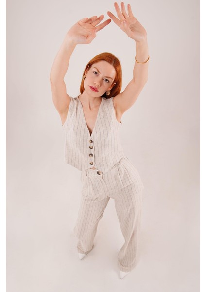 Yelek ve Pantolon Mavi Şeritli Ikili Takım