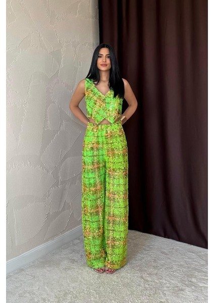 Yeşil Pullu Yelek ve Pantolon Takım